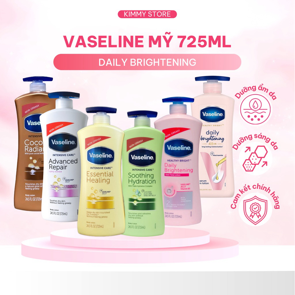 Sữa dưỡng thể Vaseline Mỹ healthy bright daily brightening mẫu mới 725ml