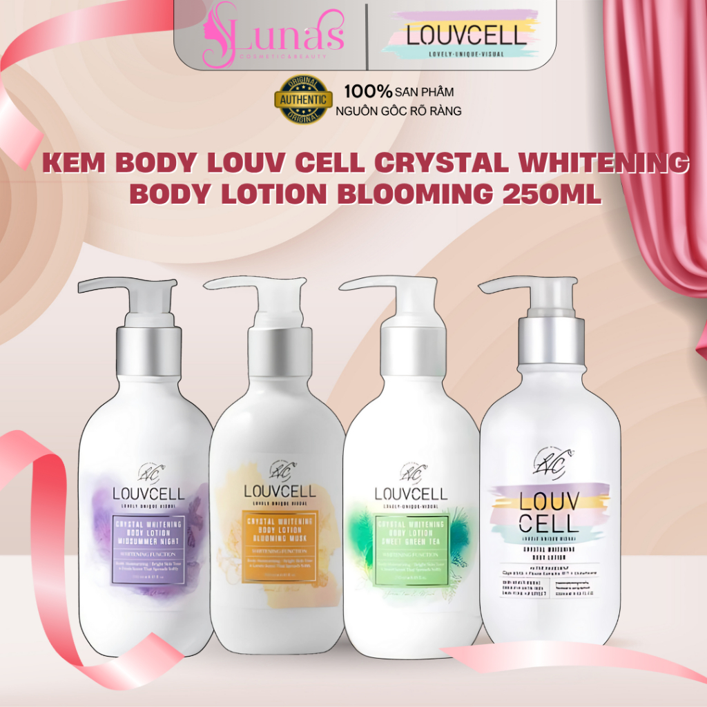 Kem Body Dưỡng Trắng Sáng  Da Nâng Tone Louv Cell Crystal Whitening Body Lotion Blooming Musk/Sweet 