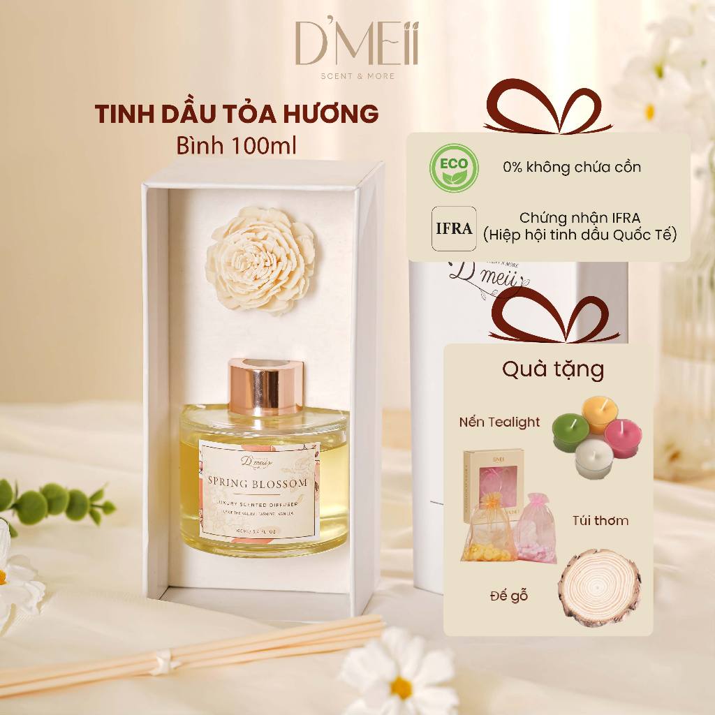 Tinh dầu khuếch tán D'meii – Lọ 100ml Diffuser, hương thơm tự nhiên, trang trí phòng & khử mùi