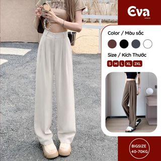  Quần suông nữ ống rộng lưng cao phối khuy cài kiểu dáng basic chất vải Gold Nhật QX10 EVA BIGSIZE 