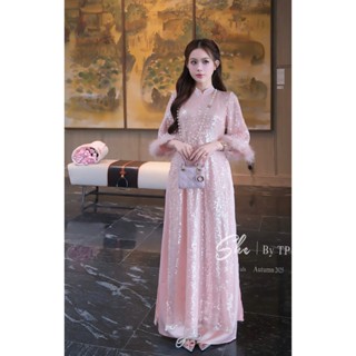  Set áo dài đính kim sa tay form rộng dnag suông kèm quần ống suông xinh xắn tiểu thư cho các nàng  - BaoTrang.clothes 