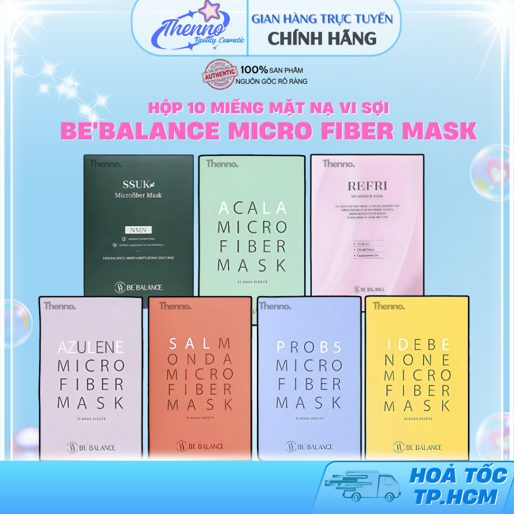 Hộp 10 Miếng Mặt Nạ Vải Vi Sợi Be'Balance Micro Fiber Mask 3in1 Hỗ Trợ Dưỡng Sáng & Làm Đẹp Da 30ml x 10 Hàn Quốc