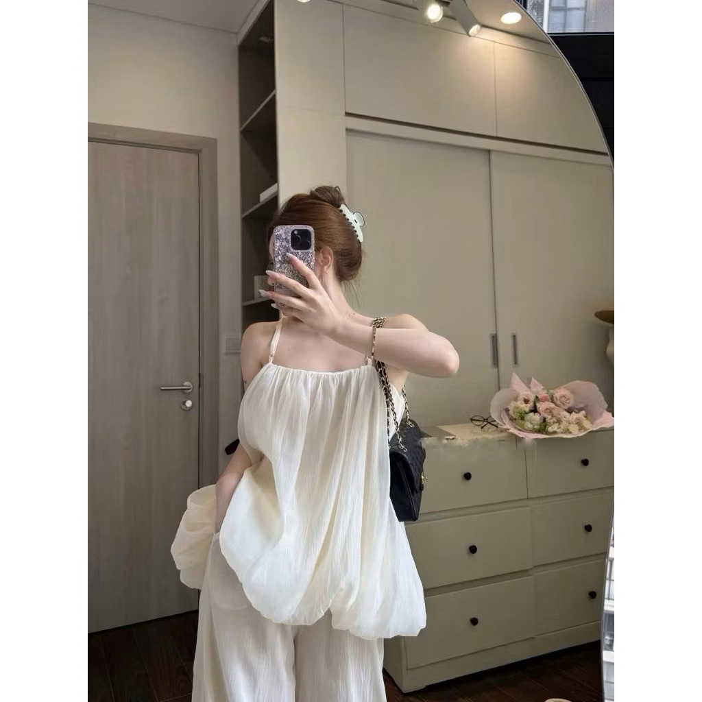 Set Đồ Nữ Áo Phồng Dáng Suông + “Quần Ống Rộng” Trắng Tiểu Thư | BigBuy360 - bigbuy360.vn