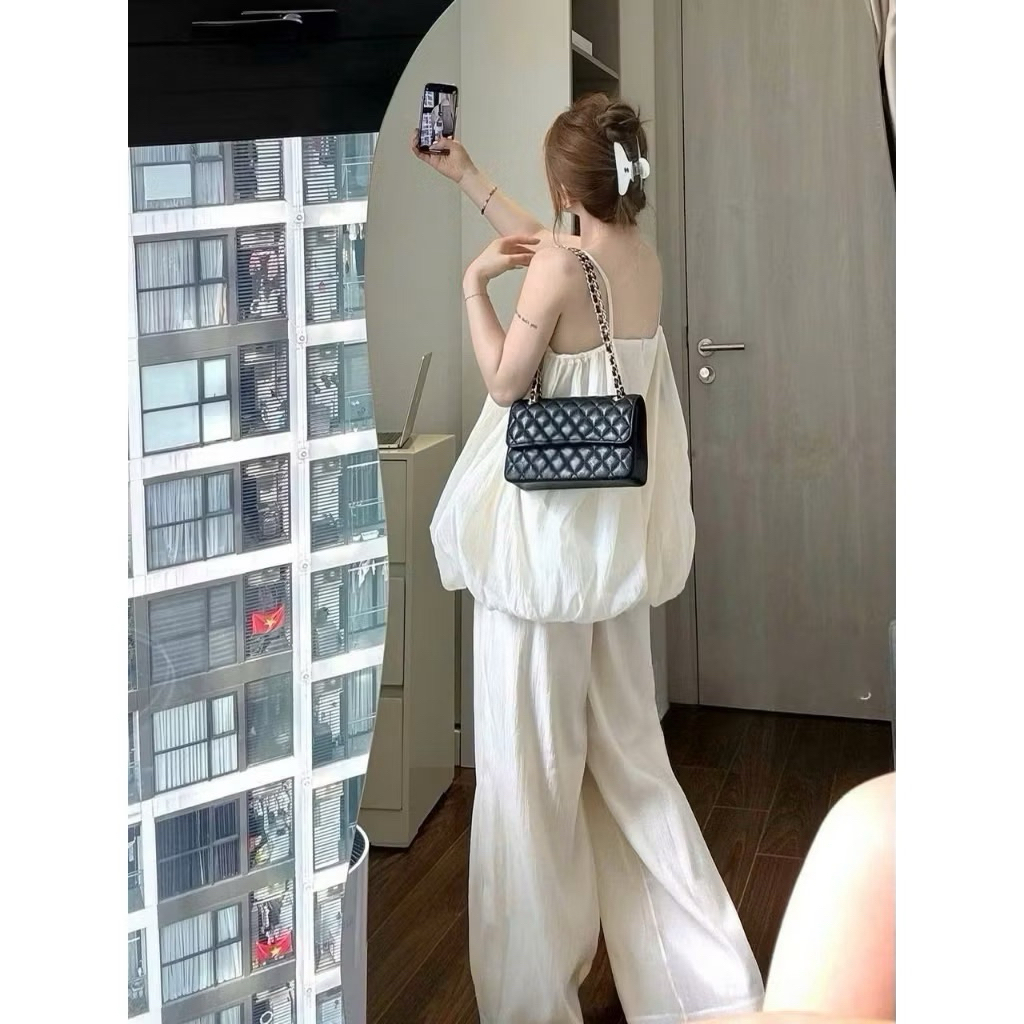 Set Đồ Nữ Áo Phồng Dáng Suông + “Quần Ống Rộng” Trắng Tiểu Thư | BigBuy360 - bigbuy360.vn