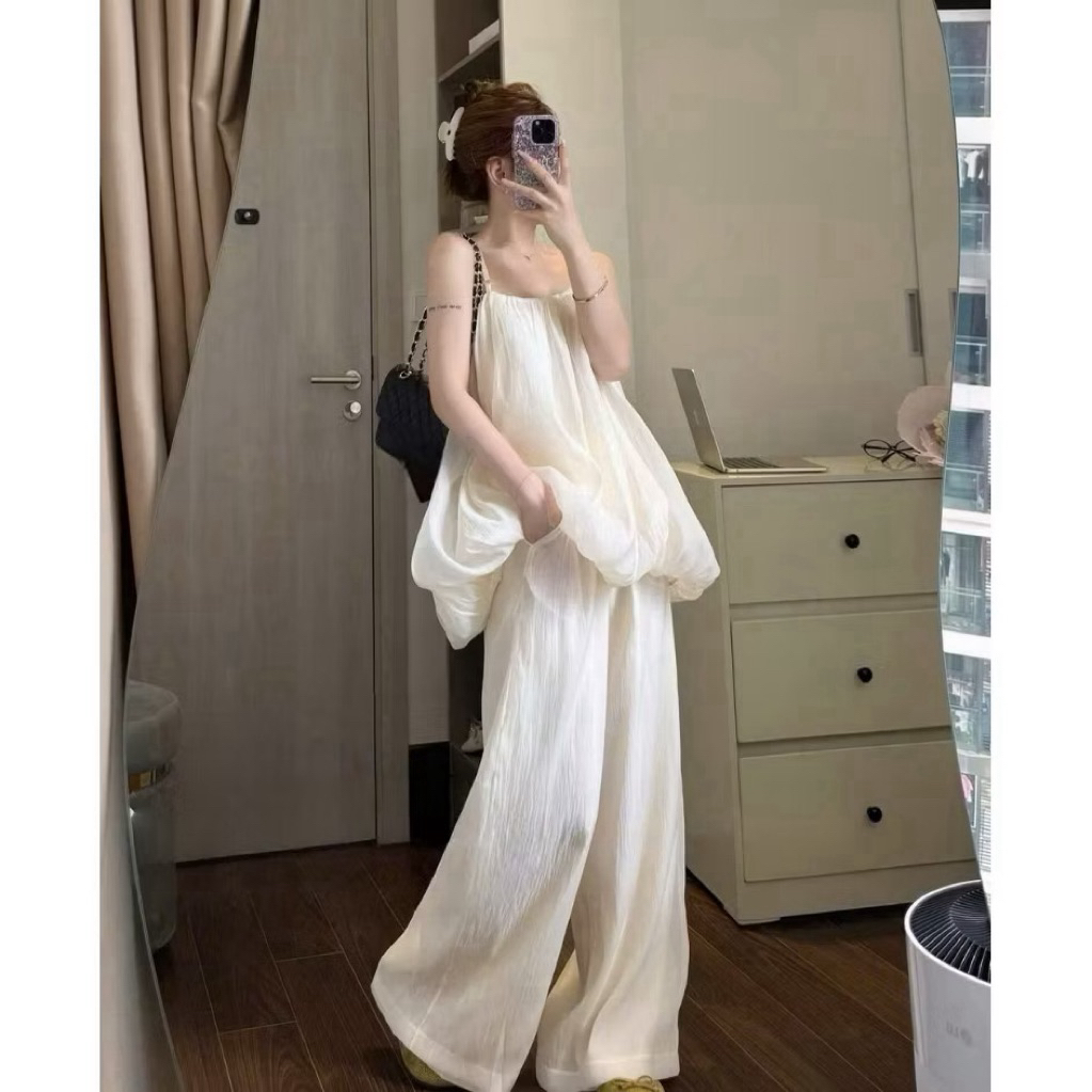 Set Đồ Nữ Áo Phồng Dáng Suông + “Quần Ống Rộng” Trắng Tiểu Thư | BigBuy360 - bigbuy360.vn