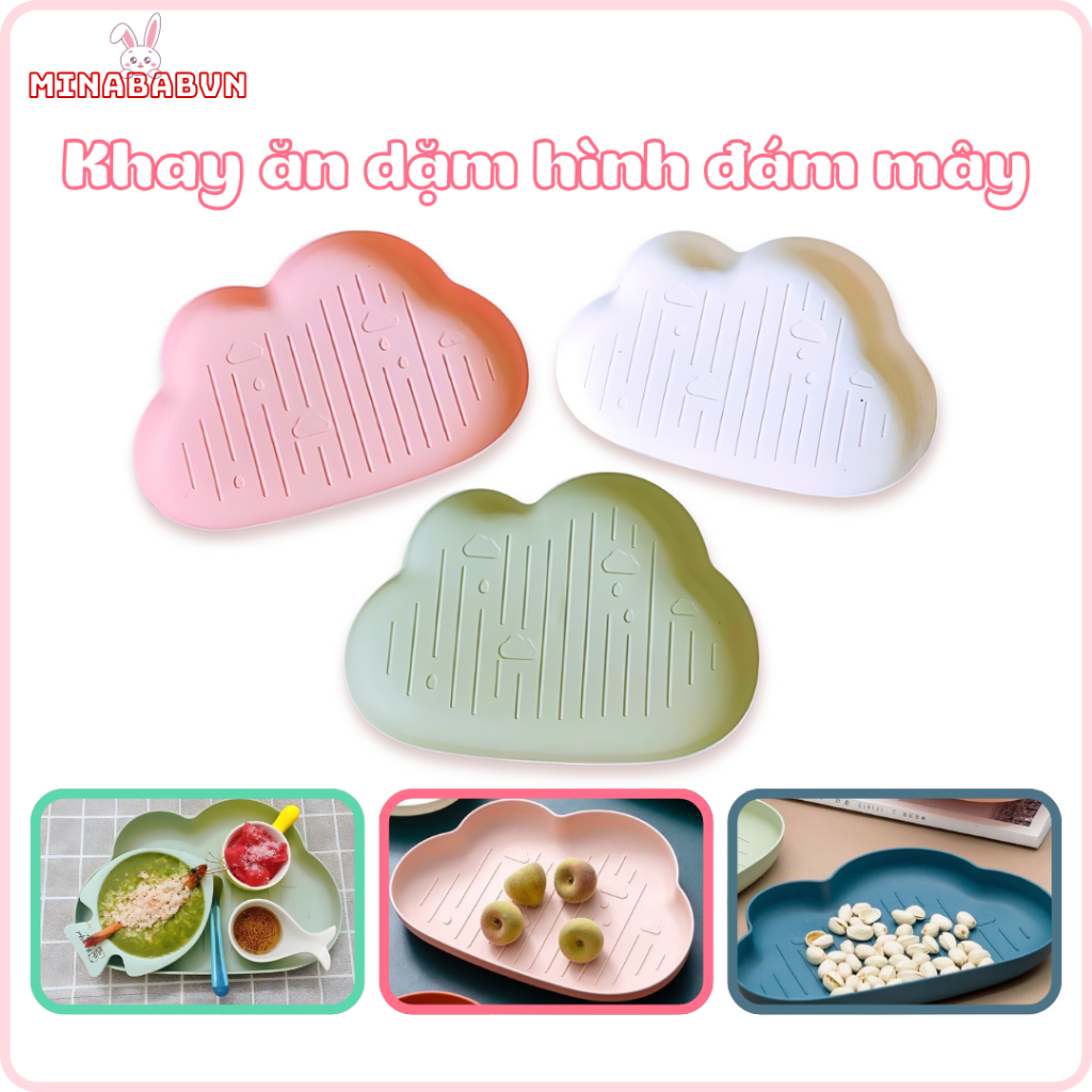 Khay Ăn Dặm Hình Đám Mây Cao Cấp, Khay Ăn Dặm Hình Đám Mây Chất Liệu Nhựa Đựng Bát Ăn Dặm Dụng Cụ Ăn