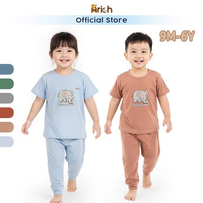 Bộ áo cộc quần dài trẻ em arich, in hình Elephant , đồ bộ trẻ em vải petit sợi tre cho bé từ 9 tháng đến 6 tuổi