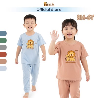 Bộ áo cộc tay quần dài vải sợi tre Arich in hình Lion cho bé từ 9 tháng đến 6 tuổi