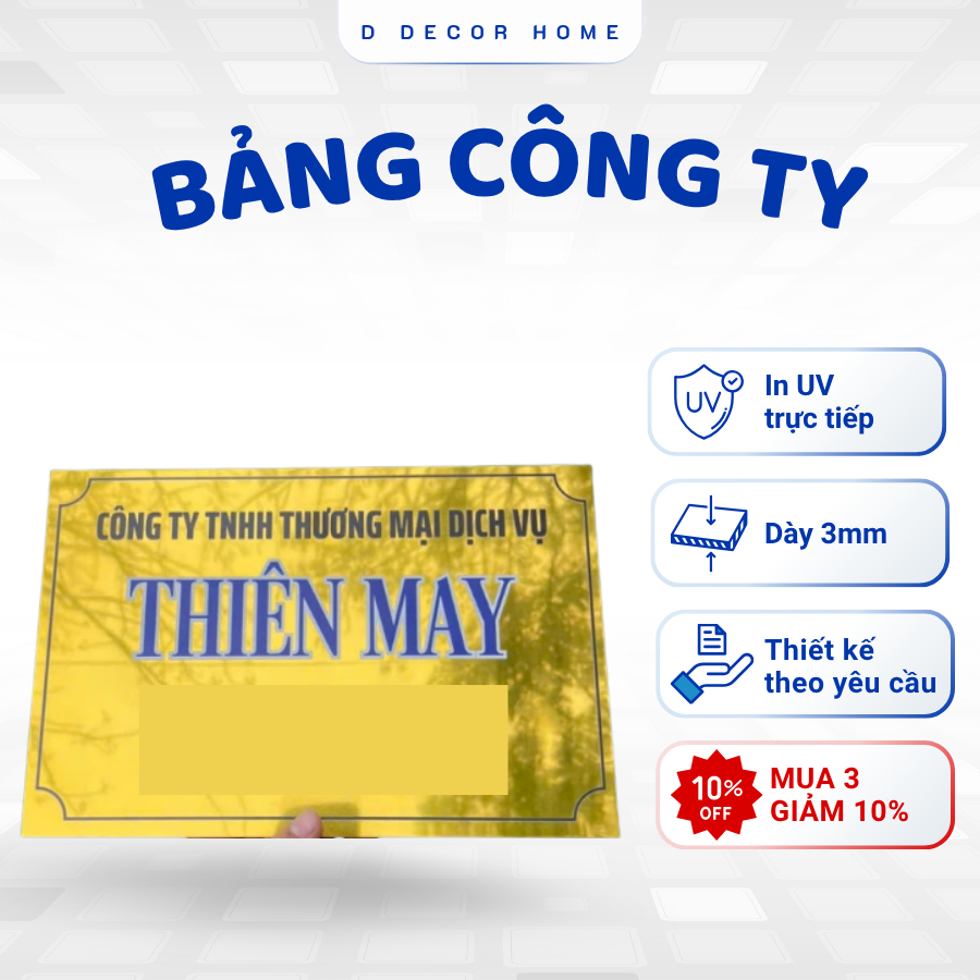 Bảng Công TY, Bằng ALu Vàng Gương In UV theo yêu cầu.