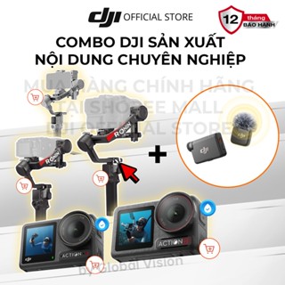 (HOT) COMBO DJI SẢN XUẤT NỘI DUNG CHUYÊN NGHIỆP | Kit Camera Hành Động Osmo Action, Gimbal Máy Ảnh RS, Mic Thu Cài Áo