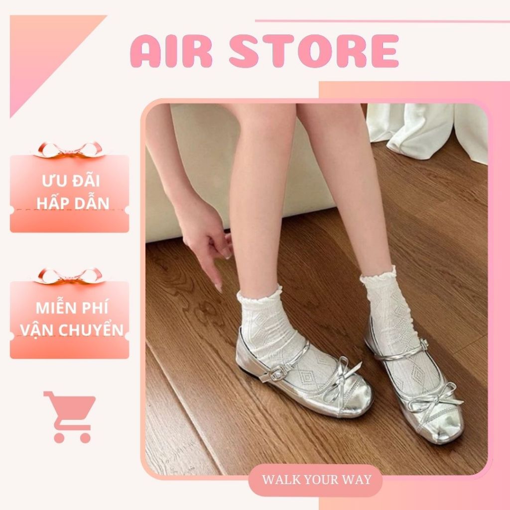 Giày Búp Bê Lolita Nữ, Giày Nữ Phối Nơ Chất Da Sịn Sò Mẫu Hottrend 2024 Full Box Bill N02