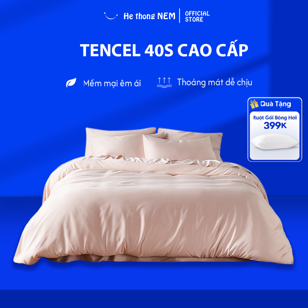 Bộ ga giường lụa HỆ THỐNG NỆM cao cấp Set vỏ chăn ra gối 5 món tencel cotton trải phủ giường sang trọng mát lạnh