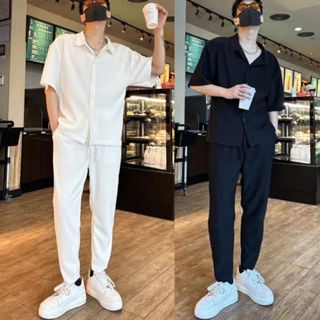 Đồ bộ nam GUDO bộ quần áo sơ mi tay ngắn chất thun tăm co giãn thấm hút tốt phong cách tối giản G01