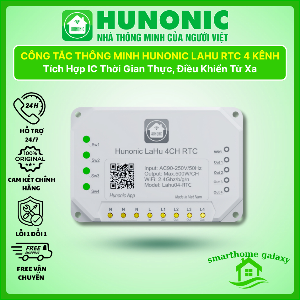 Công Tắc Thông Minh Hunonic Lahu 04 RTC – Tích Hợp IC Thời Gian Thực, Điều Khiển Qua Điện Thoại