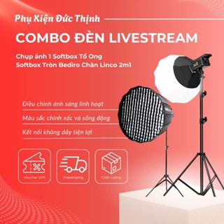 Combo Đèn Livestream,Chụp ảnh 1 Softbox Tổ Ong +1 Softbox Tròn Bediro Chân Linco 2m1 - 3 Chế Độ Sáng