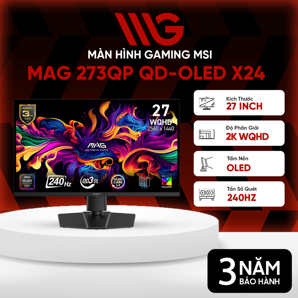 Màn hình Gaming MSI MAG 273QP QD-OLED X24 27 inch 2K WQHD 240Hz 0.03ms QD-OLED - Bảo hành 36 tháng