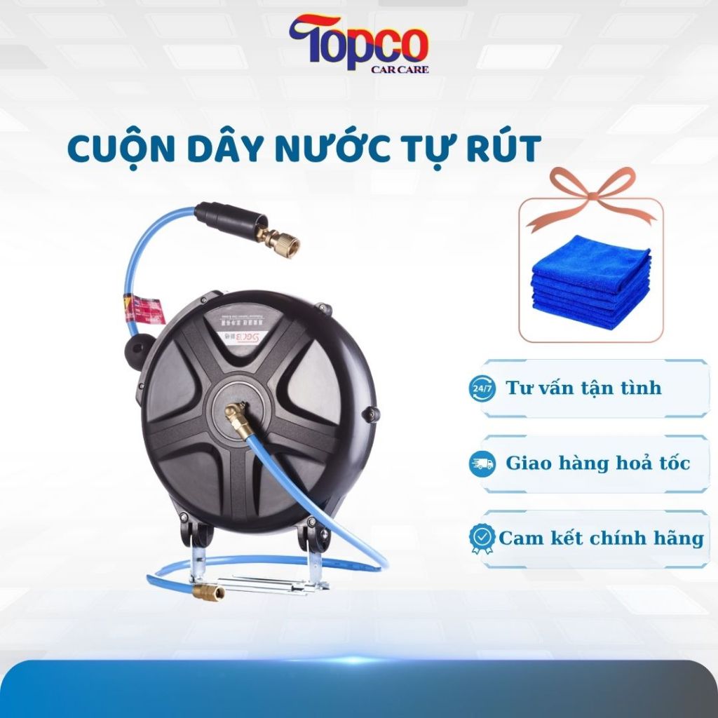 Cuộn dây nước tự thu ống mềm kéo dài 10 mét, cuộn ống nước rửa xe ô tô dây dẫn tự rút rulo cuộn nước