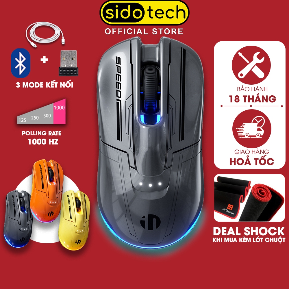 Chuột không dây gaming SIDOTECH INPHIC JF1 pin sạc bluetooth 3 mode hyberbee 1000hz esport RGB