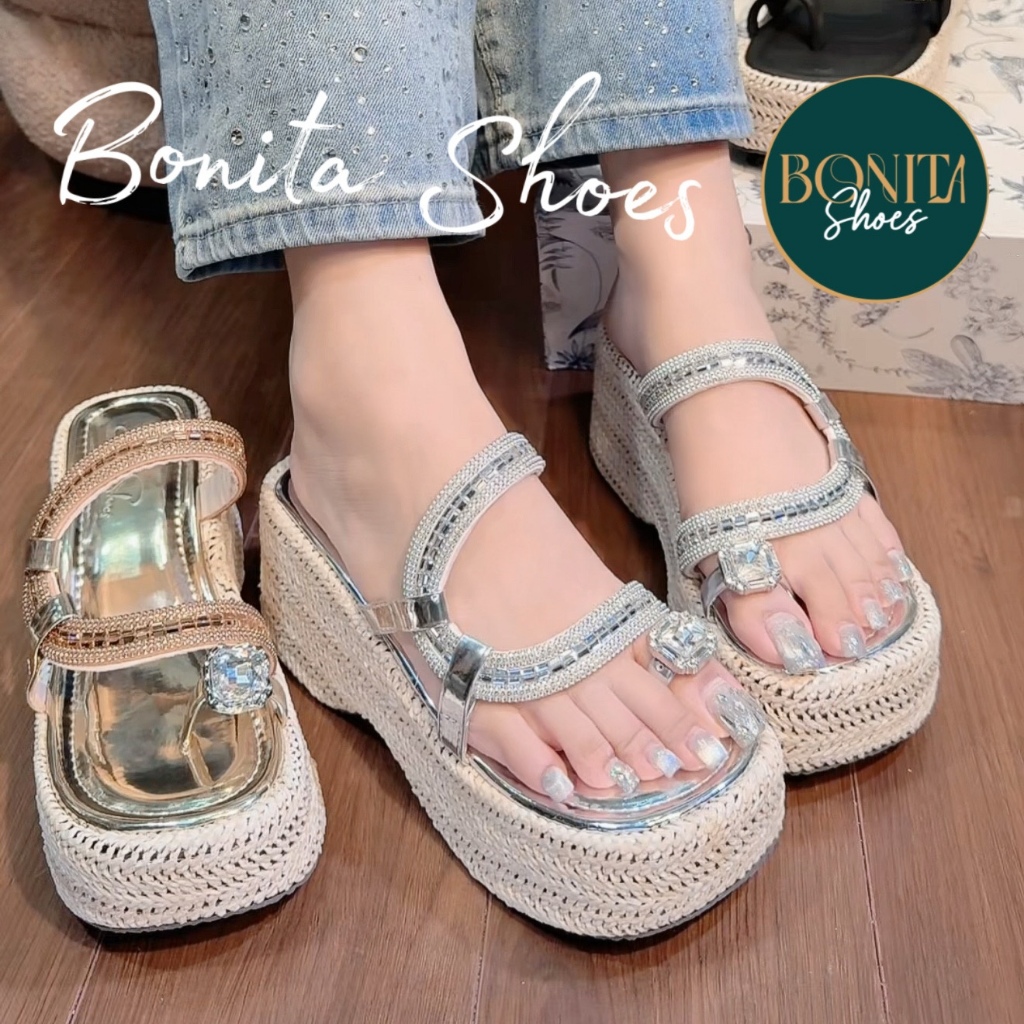 NS4 Dép Xuồng Nữ Đính Đá Lấp Lánh Cao 9 cm- Bonita Shoes BM261