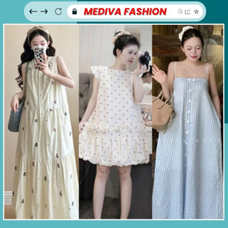  Đầm bầu Váy Bầu Babydoll Dáng Dài Suông thiết kế chất vải mát mặc đi tiệc công sở thời trang MEDIVA 