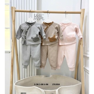  Anmina - Bộ sơ sinh nỉ bông phối gấu xinh cho bé AMI0484 
