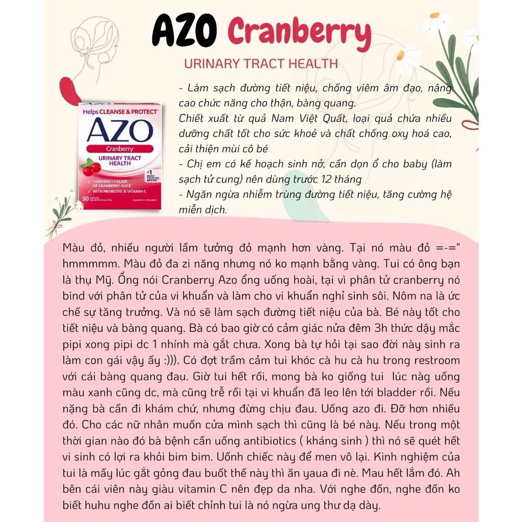 Viên Azo Cranberry - hỗ trợ sức khoẻ tiết niệu