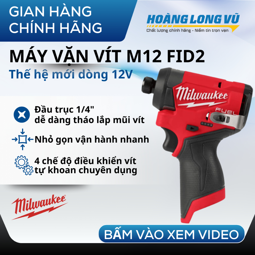 Máy vặn vít Milwaukee M12 FID2-0X gen 3 dùng pin 12V, máy bắt vít tốc độ cao, lực siết mạnh