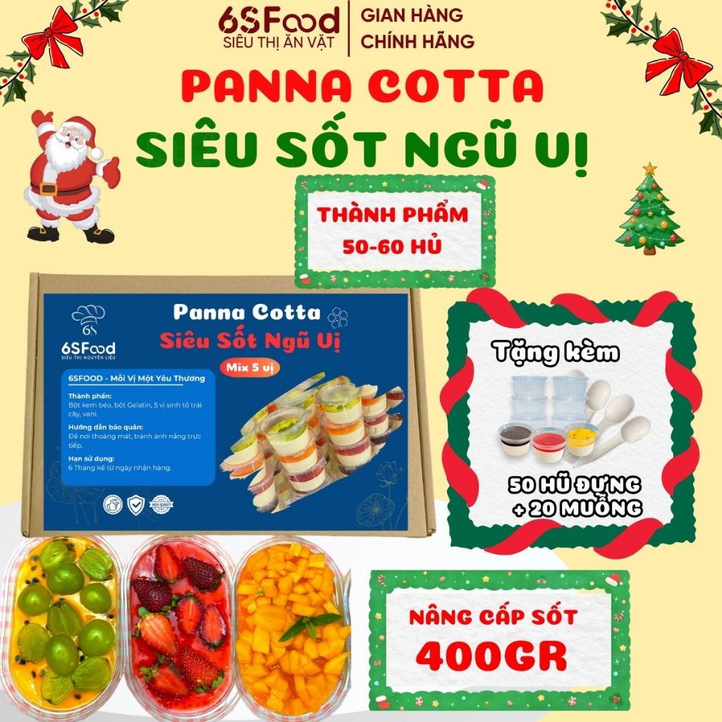 Set nguyên liệu làm Panna Cotta mềm dẻo - thành phẩm 50-60 hũ 60ml [SIÊU SỐT ĐẦY ĐỦ] - 6SFOOD