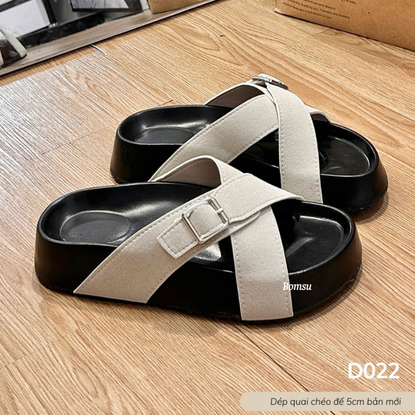 Dép nữ 2 quai ngang đế cao bản fullbox sang chảnh - Dép nữ quai da khuy khoá nịnh chân