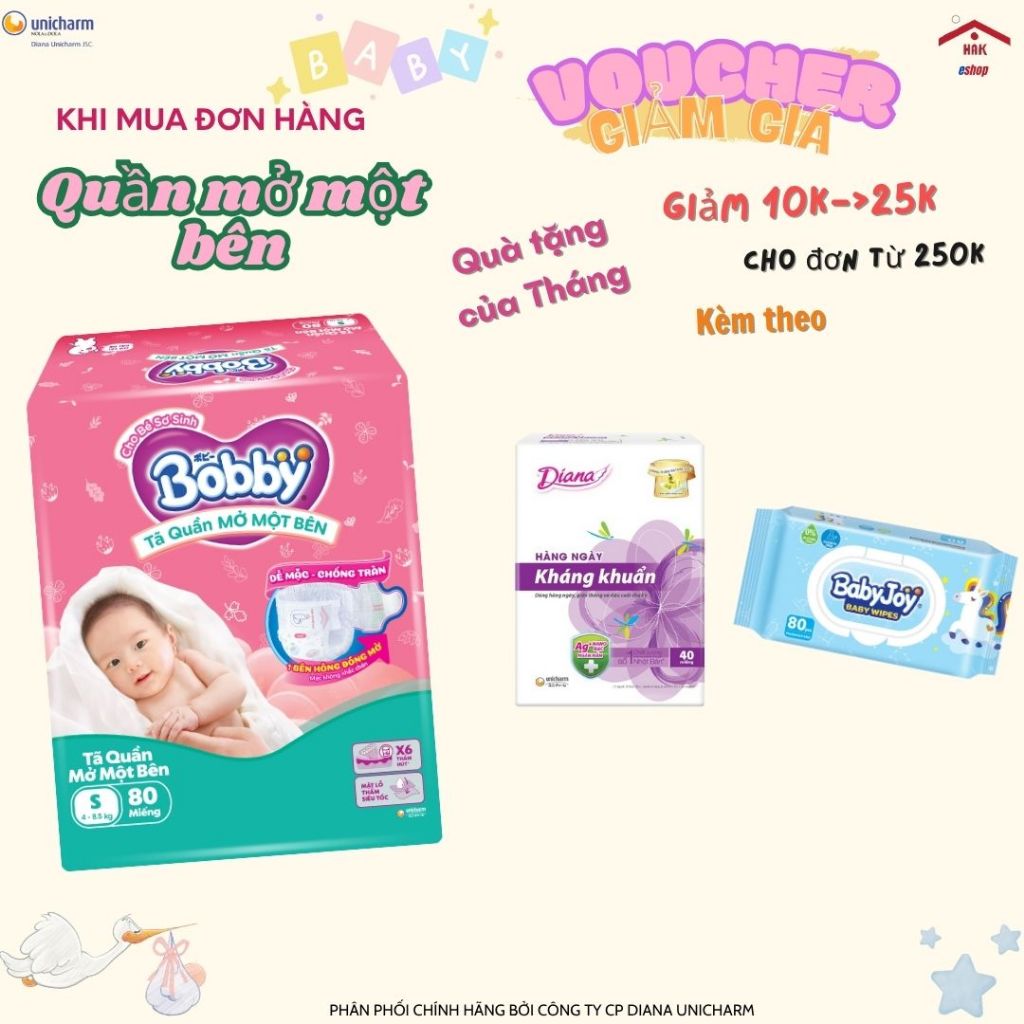 [Quà Bobby] Tã Bỉm Quần Bobby Mở Một Bên – Size S 80 Miếng (Dành Cho Bé 4-8.5kg)