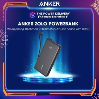  Pin Dự Phòng Anker Zolo Powerbank 10000mAh 20000mAh 22.5W Sạc Nhanh Kèm Cáp USB-C tích hợp A110D 