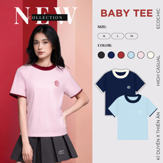 Áo Thun Baby Tee ECOCHIC Basic Cổ Tròn Phối Viền Logo EC Ngực Chất Liệu Cao Cấp Chính Hãng B193
