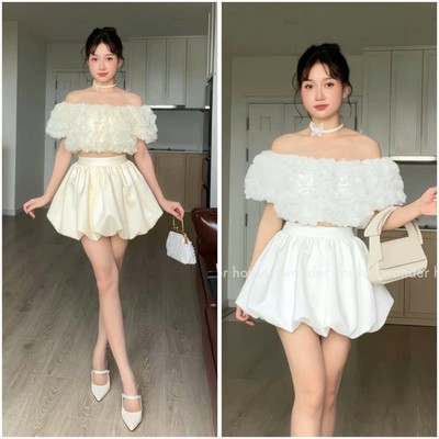 ( BÁN LẺ SẢN PHẨM )  Mini Top áo trễ vai họa tiết hoa ren sang trọng , dạo phố nữ tính
