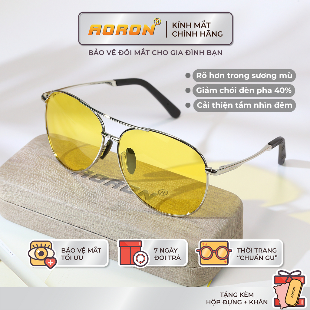 Kính Phân Cực Nam AORON Tròng Vàng Chuyên Dụng Đi Đêm Giúp Giảm Lóa Đèn Xe Cản Gió Bụi - THV1