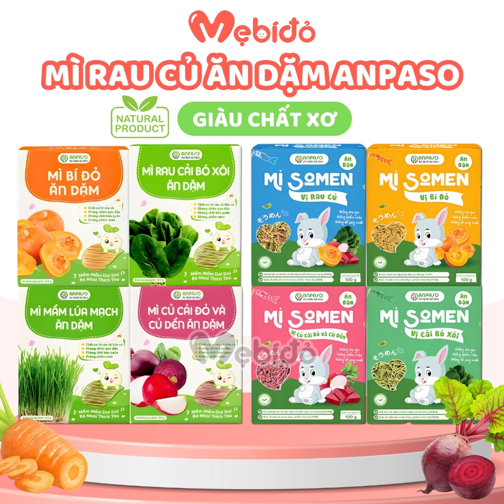 Mì Rau Củ Hữu Cơ Anpaso Cho Bé Ăn Dặm Từ 6 Tháng Bữa Phụ Dinh Dưỡng Thơm Ngon Cho Bé - Shop Mẹ Bí Đỏ