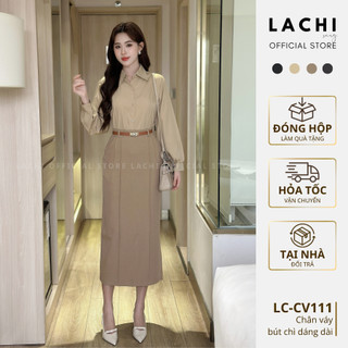  Chân váy suông dài công sở LACHI dài qua gối cạp cao xẻ sau có túi 2 bên tôn dáng tôn eo CV111-02 