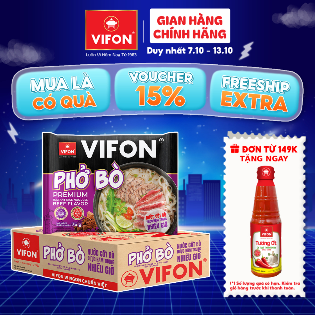 [VOUCHER 15%] Thùng 24 Phở Bò VIFON Có Gói Nước Cốt Bò 75g/gói
