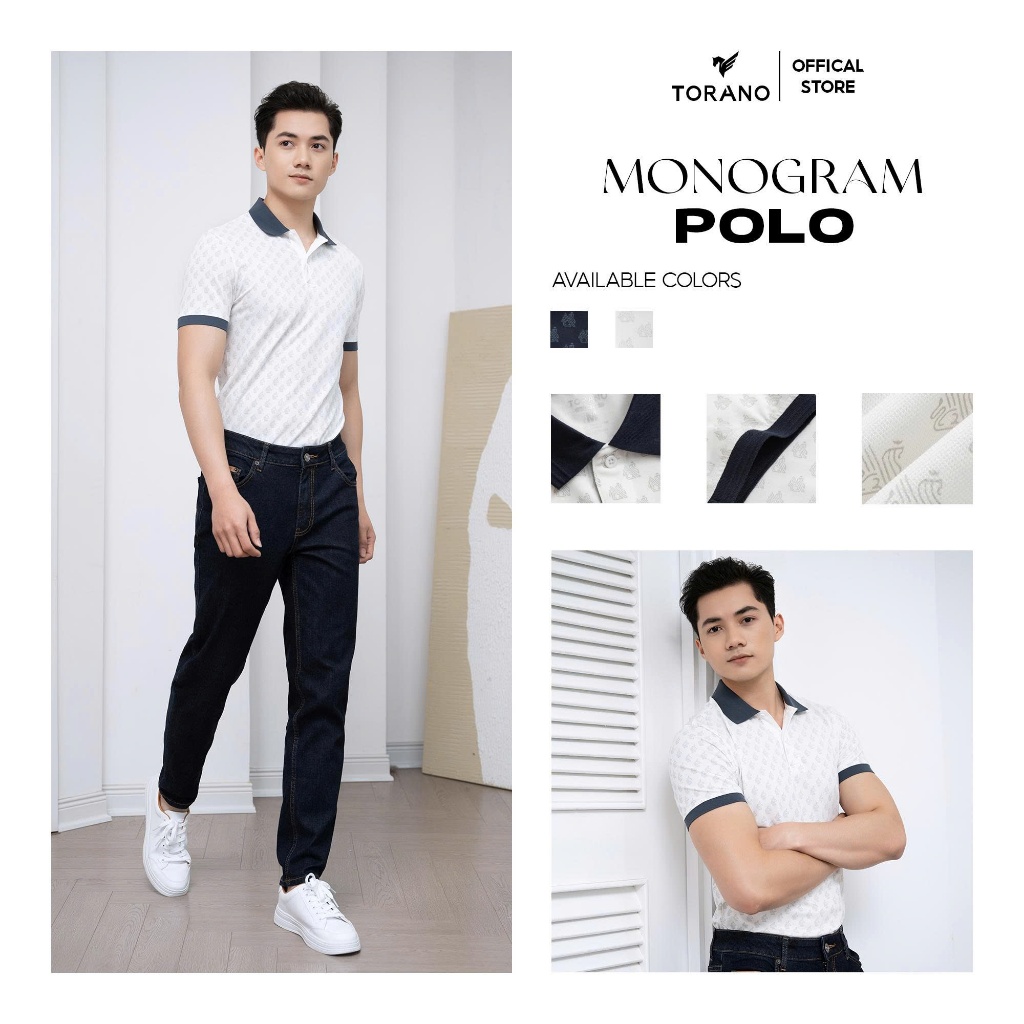 Áo polo nam TORANO MONOGRAM POLO bo kẻ chất thoáng khí thoải mái vải cotton trơn BASIC GSTP051 | BigBuy360 - bigbuy360.vn