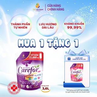 [COMBO 2 TÚI TỔNG 7,2 LÍT] Nước giặt xả vải quần áo thơm lâu Carefor chính hãng 2 mùi hương 3,6 Lít/Túi
