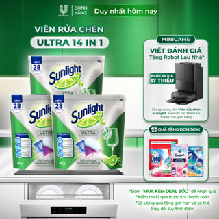 Combo 3 Túi Viên Rửa Chén Bát Sunlight 14 in 1 Dành Cho Máy Rửa Chén (28 Viên/Túi)