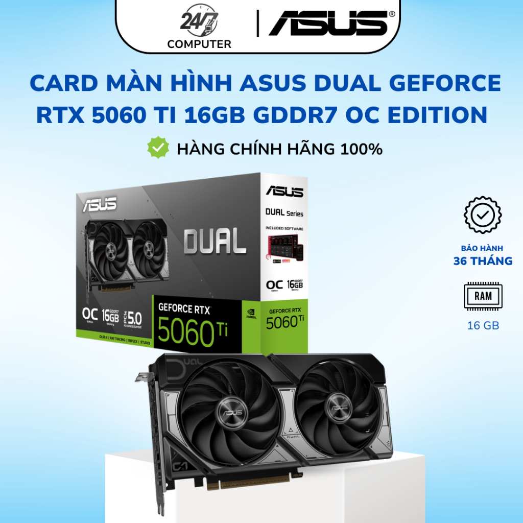 Card Màn Hình ASUS Dual GeForce RTX 5060 Ti 16GB GDDR7 OC Edition - BH 36 tháng Full VAT