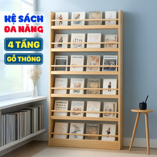  Kệ Giá Để Sách 4 Tầng Đa Năng Không Cần Khoan Tường Kệ Sách Mầm Non Montessori Gỗ Thông Cho Bé 