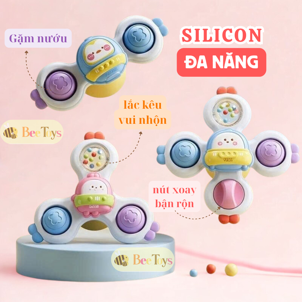 Đồ chơi con quay spinner SILICON gặm nướu kết hợp đồ chơi bận rộn cho bé từ 3 tháng tuổi âm thanh lắ