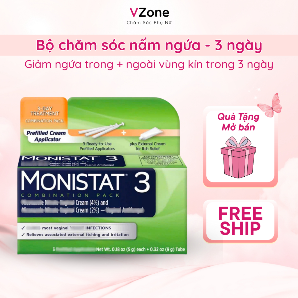 MONISTAT kem giảm nấm ngứa trong 3 ngày, 3 Dose Infection Treatment 9g