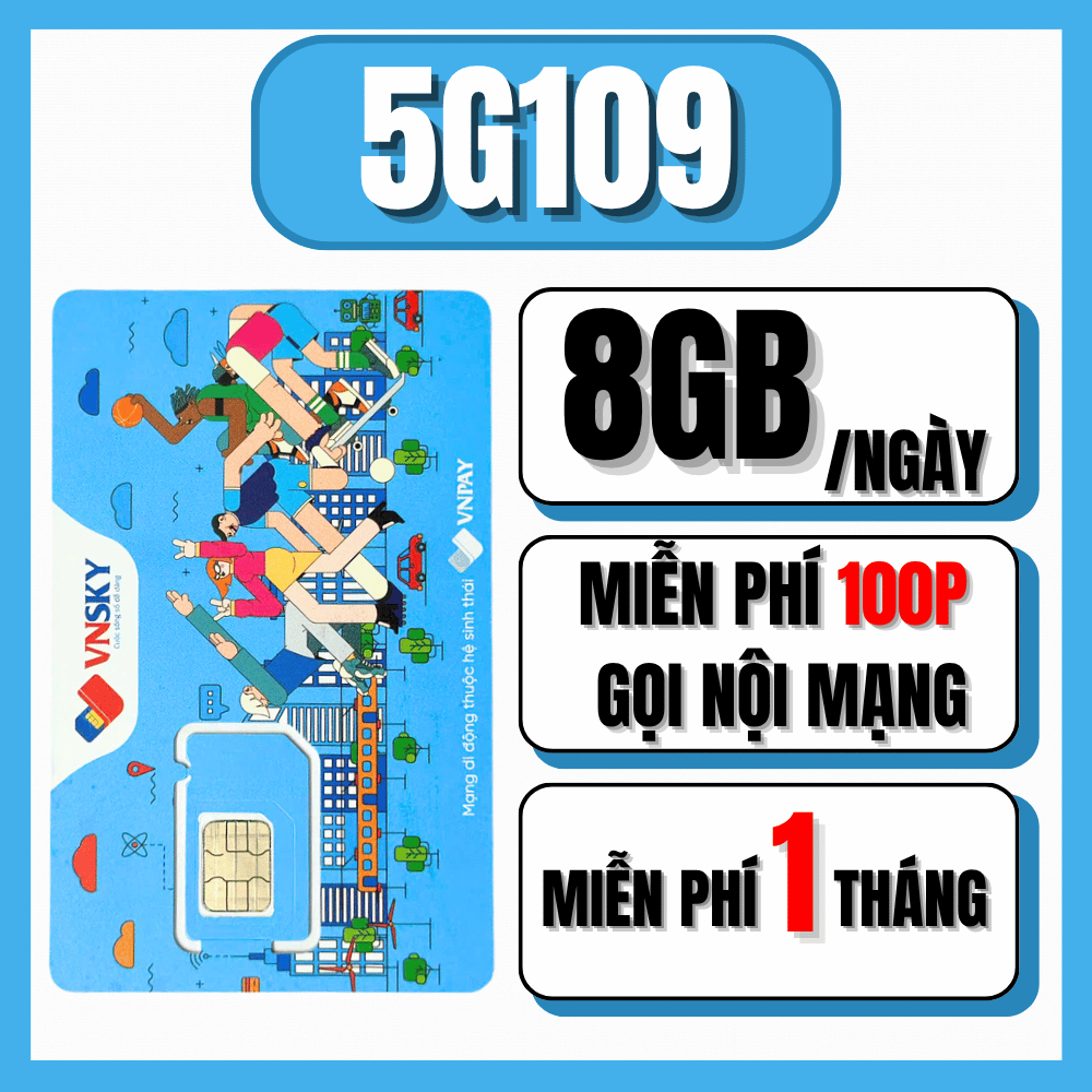 [FREE 1 THÁNG] Sim Mobifone VNSKY 5G109 – Tặng 8GB/Ngày + 100 Phút Gọi Free