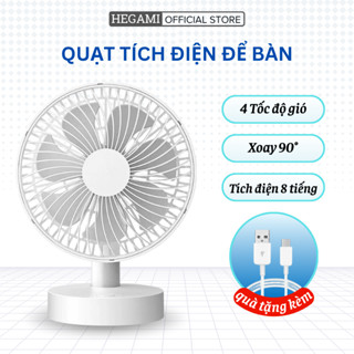 Quạt Tích Điện Để Bàn Hegami Điều Chỉnh 4 Mức Độ Gió Xoay 306 Độ Siêu Mát Nhỏ Gọn