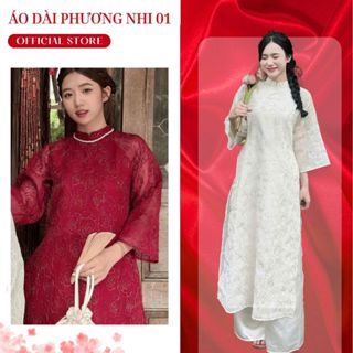 Áo Dài Cách Tân Ngọc Kỷ Dáng Suông,Áo Dài 4 Tà Chất Liệu Tơ Dệt Kim Tuyền - Áo Dài Phương Nhi