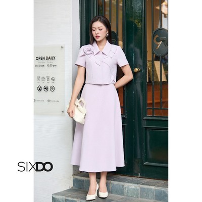 Chân váy xòe midi SIXDO (Light Murrey Woven Flared Skirt)