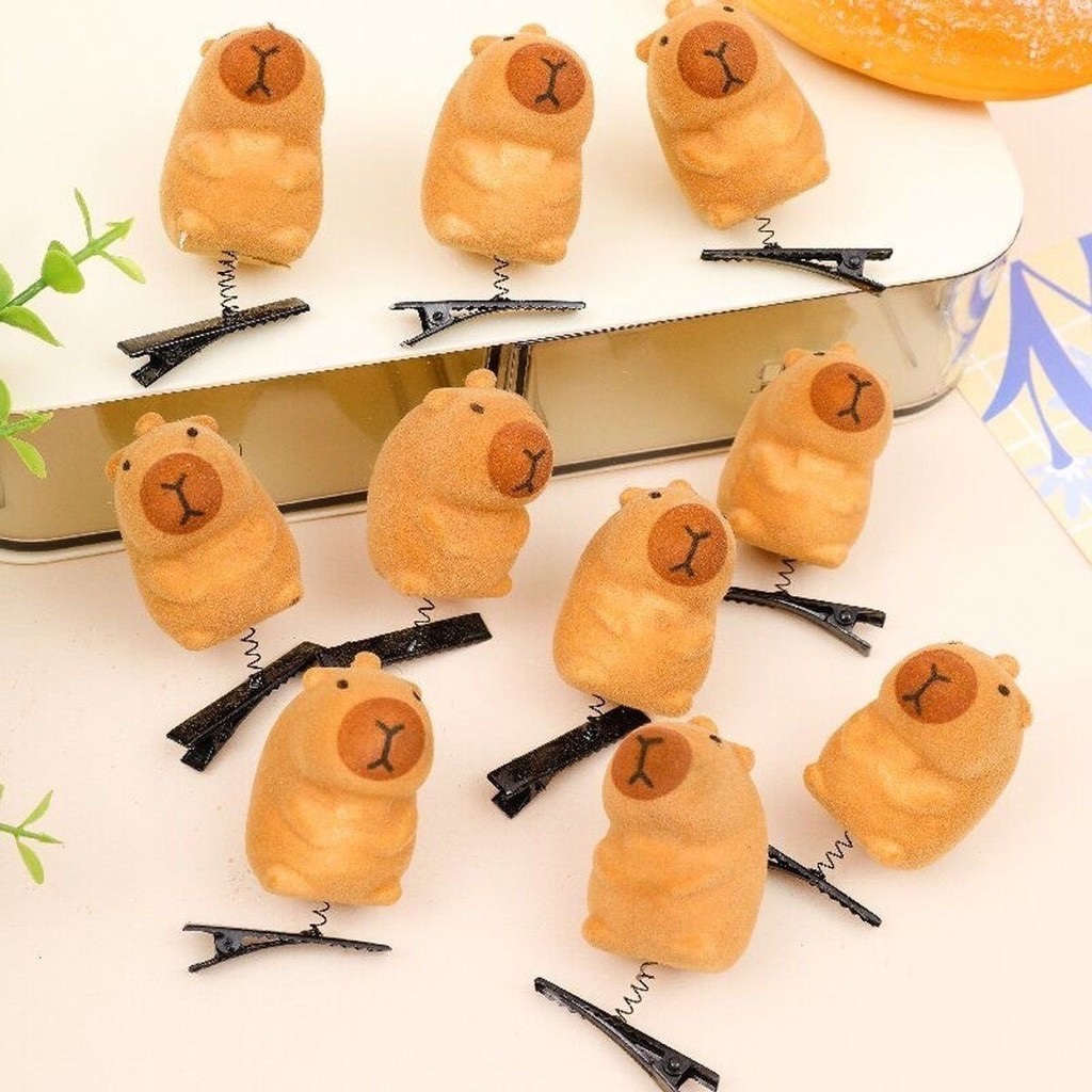 (SET 2) Kẹp Tóc Lò Xo Capybara Dễ Thương - Kẹp Tóc Hình Gấu Capybara Lông Nhung Mềm Mịn, Dễ Kẹp, Phụ