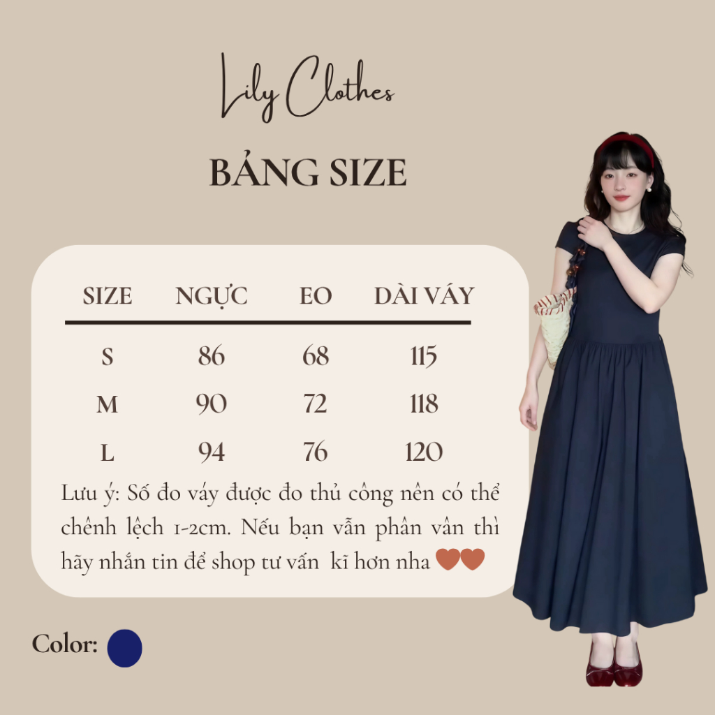 Lily.clothes- Váy đầm nữ dáng dài cổ bèo nhún Aimee Dress vải đũi xước xanh navy hai lớp basic nữ tính (V28) | BigBuy360 - bigbuy360.vn